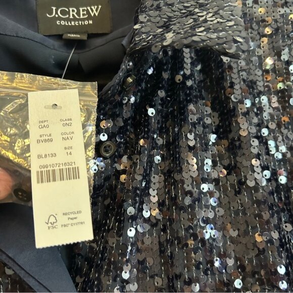 J Crew Collection Sequin Button Down Shirt Navy Size 14 - Picture 3 of 7